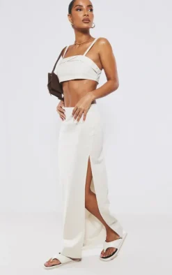 Outlet PrettyLittleThing Linen Look Foldover Detail Structured Bralet Cream