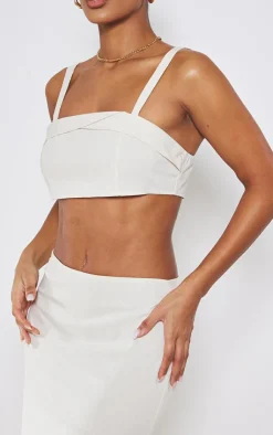 Outlet PrettyLittleThing Linen Look Foldover Detail Structured Bralet Cream
