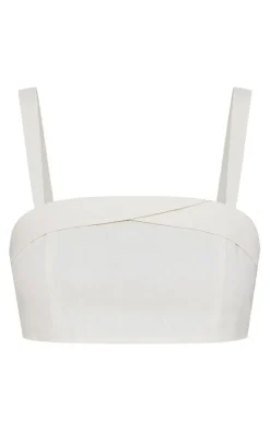 Outlet PrettyLittleThing Linen Look Foldover Detail Structured Bralet Cream