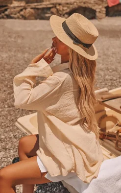Cream Linen Look Oversized Beach Shirt