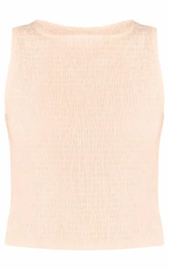 New PrettyLittleThing Linen Look Shirred Top Cream