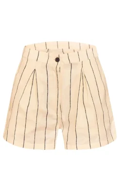 PrettyLittleThing Linen Look Stripe Tailored Shorts Cream