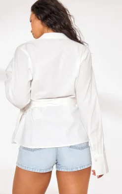 PrettyLittleThing Shirts*Linen Wrap Tie Oversize Shirt
