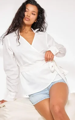 PrettyLittleThing Shirts*Linen Wrap Tie Oversize Shirt
