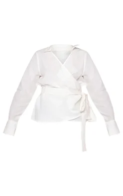 PrettyLittleThing Shirts*Linen Wrap Tie Oversize Shirt
