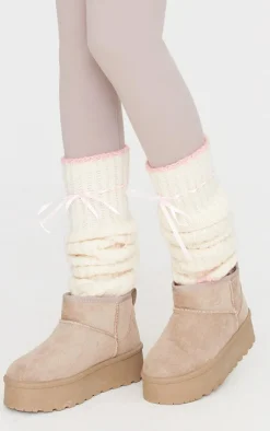 PrettyLittleThing Winter Accessories*Loose Knit Bow Leg Warmers