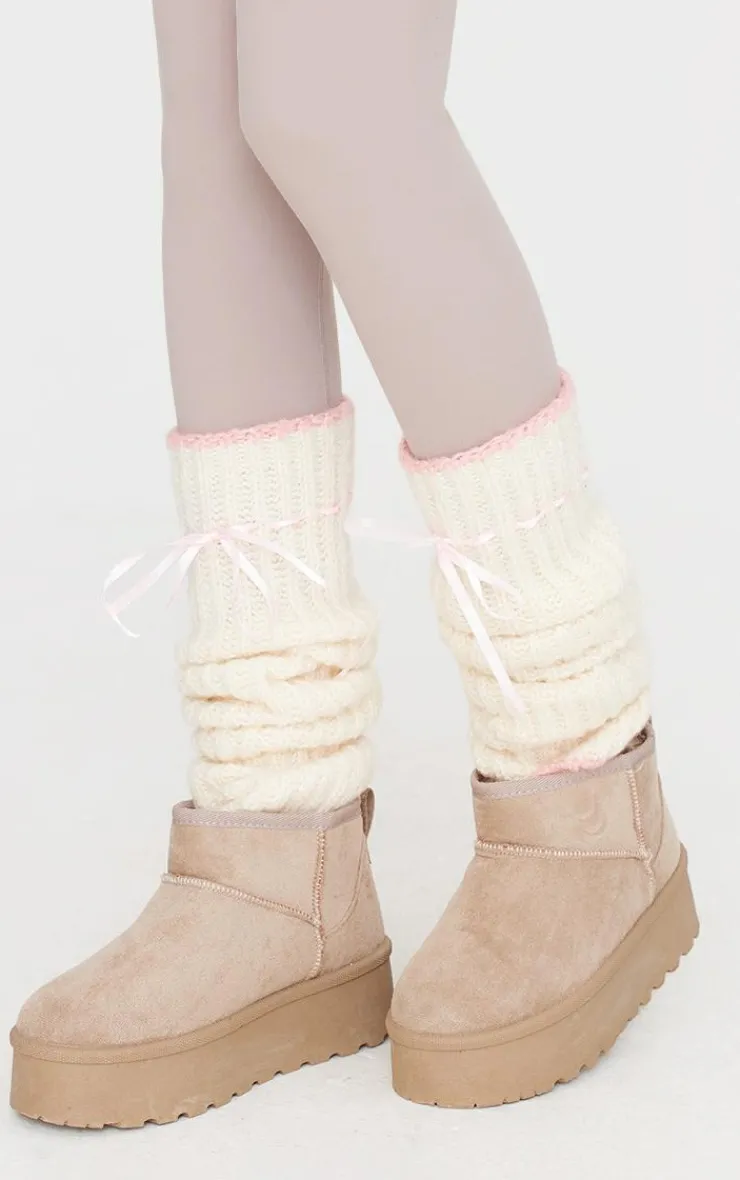 PrettyLittleThing Winter Accessories*Loose Knit Bow Leg Warmers