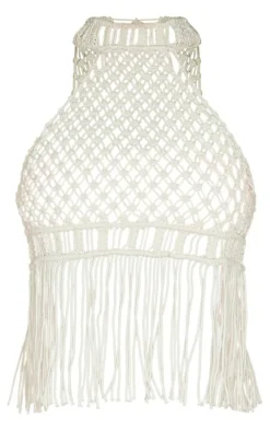 Cream Macrame Tassel Gold Trim Beach Top