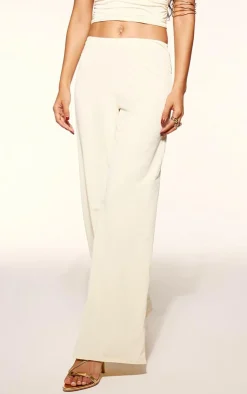 Hot PrettyLittleThing Matte Sculpt High Waisted Wide Leg Pants Cream