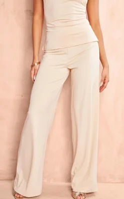 PrettyLittleThing Matte Touch Wide Leg Pants Cream