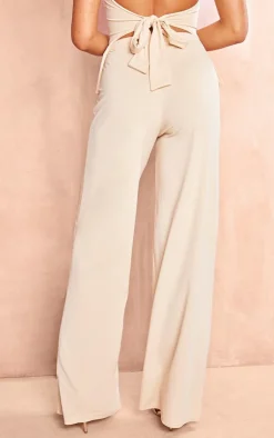PrettyLittleThing Matte Touch Wide Leg Pants Cream