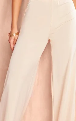 PrettyLittleThing Matte Touch Wide Leg Pants Cream