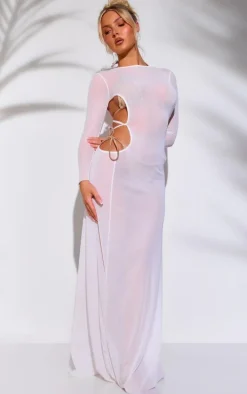 Cream Mesh Backless Maxi Beach Dress