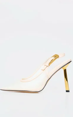 Mesh Gold Buckle Point Toe Court Heels-PrettyLittleThing Sale