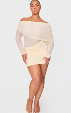 Mesh Long Sleeve One Shoulder Bodycon Dress-PrettyLittleThing New