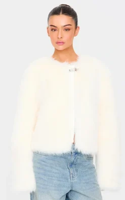 PrettyLittleThing Faux Fur Coats*Metal Trim Detail Faux Fur Jacket