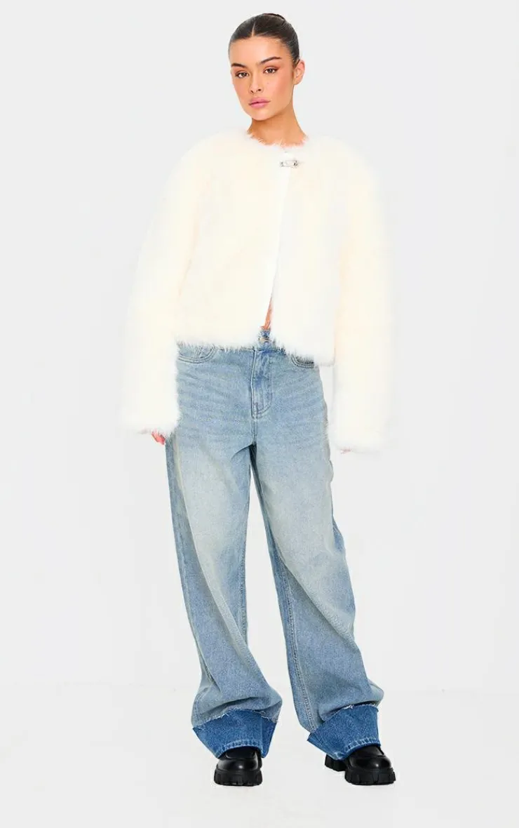 PrettyLittleThing Faux Fur Coats*Metal Trim Detail Faux Fur Jacket