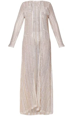 Metallic Netted Crochet Beach Kimono-PrettyLittleThing New