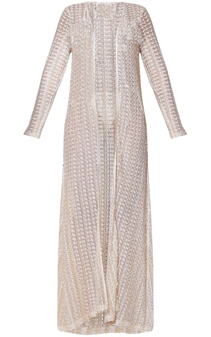 Metallic Netted Crochet Beach Kimono-PrettyLittleThing New