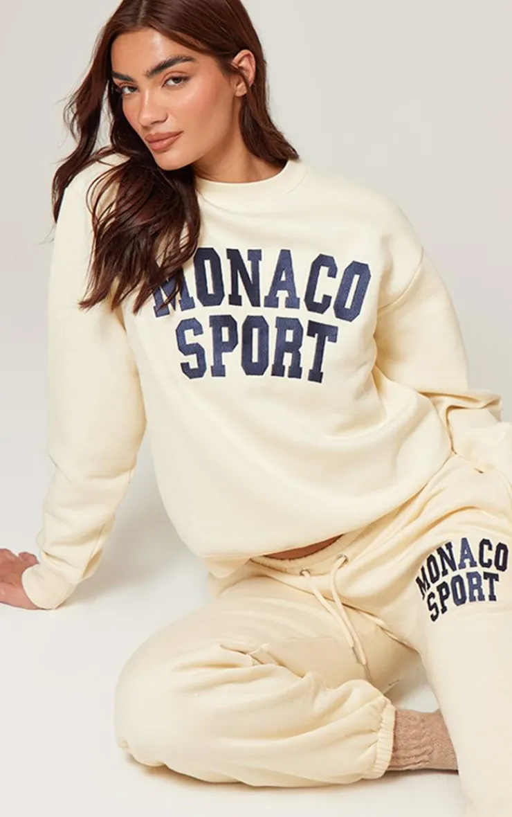 PrettyLittleThing Cream Sweatsuits*Monaco Sports Embroidered Cuffed Sweatpants