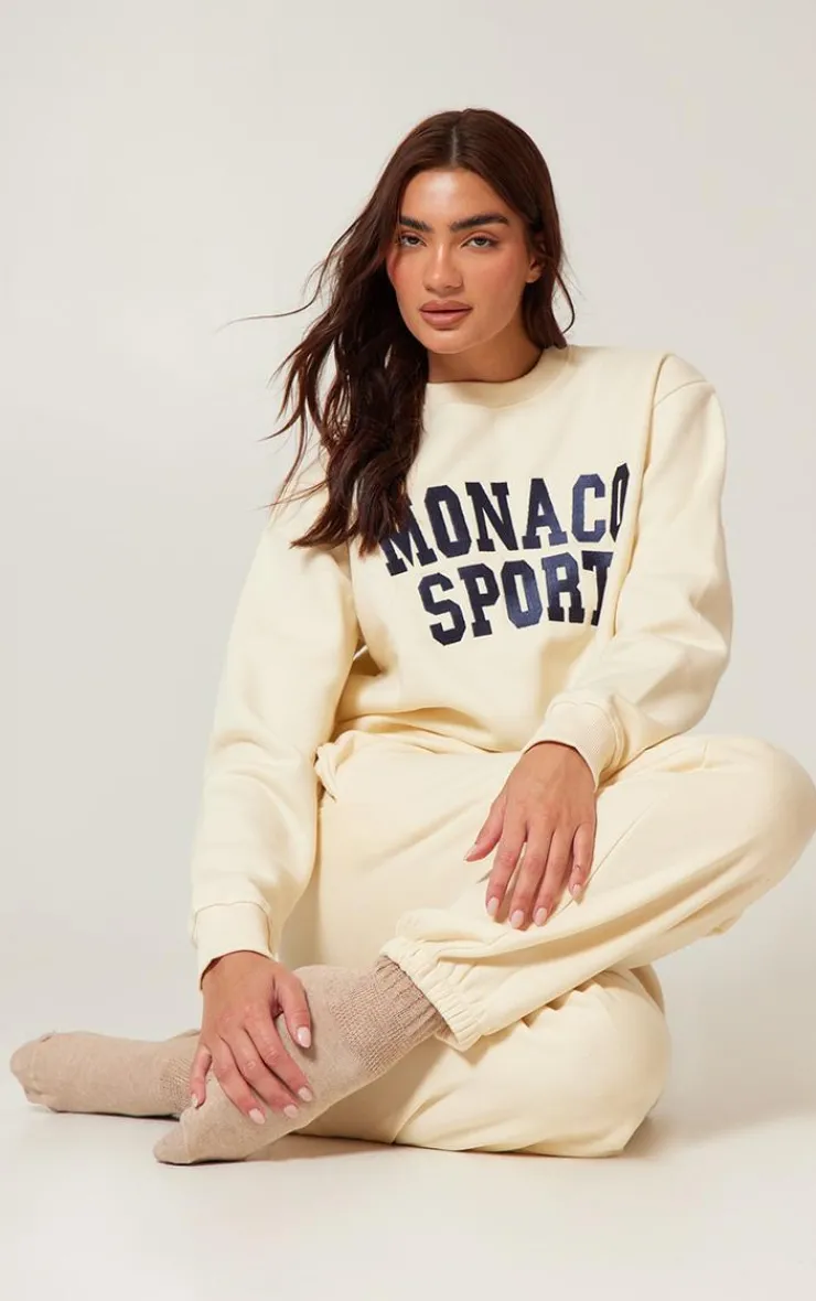 PrettyLittleThing Cream Sweatsuits*Monaco Sports Embroidered Sweatshirt
