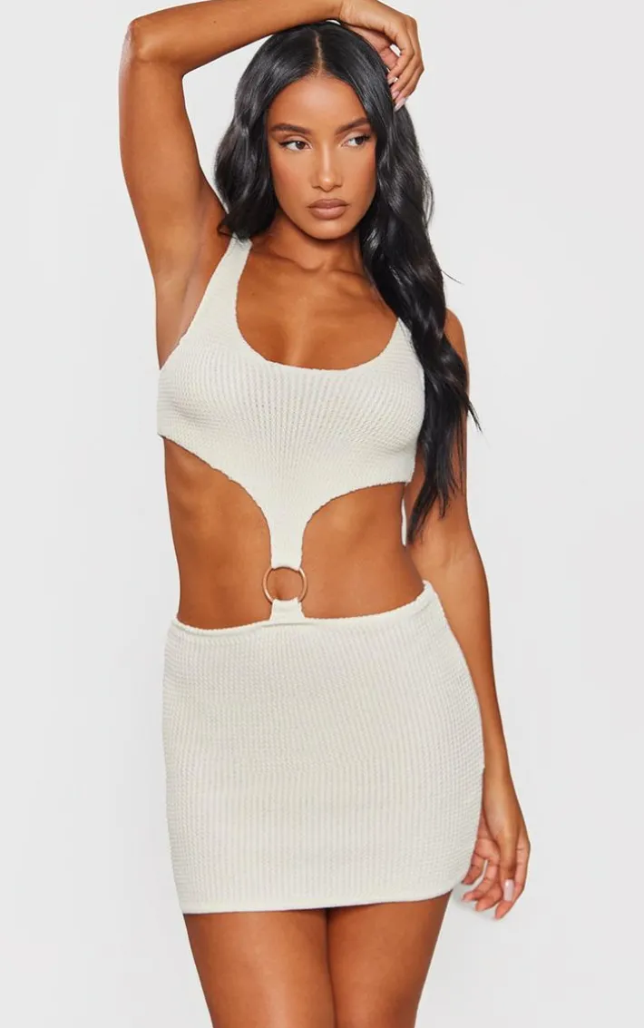 Cream O Ring Trim Crochet Dress
