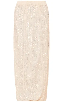Online PrettyLittleThing Open Crochet Knit Maxi Skirt Cream