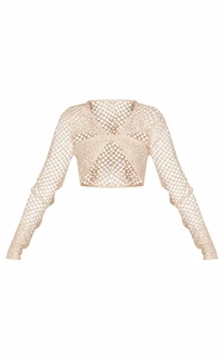 PrettyLittleThing Knitted Tops*Open Crochet Sequin Knit Crop Top