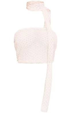 Cream Open Knit Neck Tie Crop Top