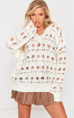 PrettyLittleThing Sweaters*Open Knit Slouchy Neck Sweater