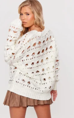 PrettyLittleThing Sweaters*Open Knit Slouchy Neck Sweater