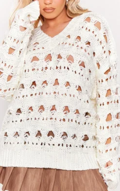 PrettyLittleThing Sweaters*Open Knit Slouchy Neck Sweater