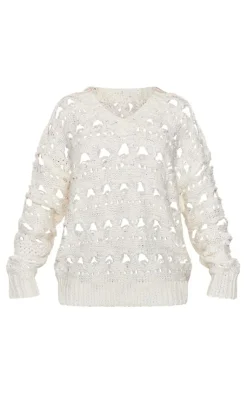 PrettyLittleThing Sweaters*Open Knit Slouchy Neck Sweater