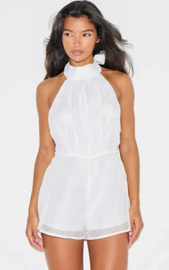 Organza High Tie Neck Romper-PrettyLittleThing Sale