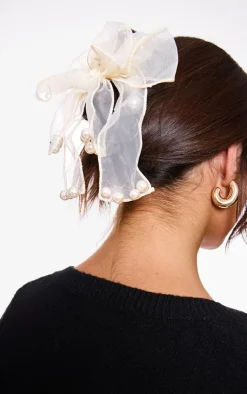 PrettyLittleThing Hair Accessories*Orgnaza Bow Pearl Detail Hair Claw