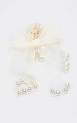 PrettyLittleThing Hair Accessories*Orgnaza Bow Pearl Detail Hair Claw