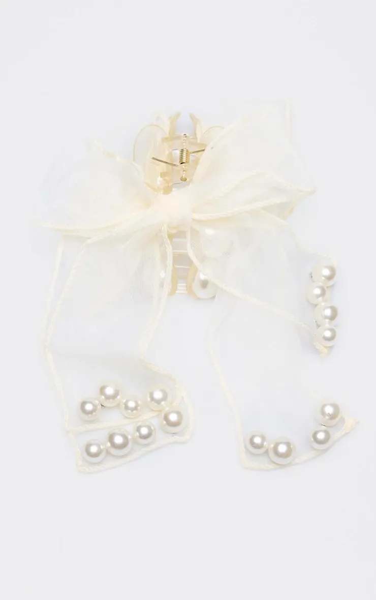 PrettyLittleThing Hair Accessories*Orgnaza Bow Pearl Detail Hair Claw