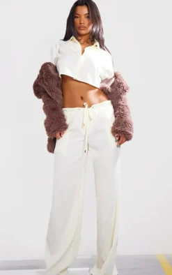 Best PrettyLittleThing Oversized Drawstring Straight Leg Pant Cream