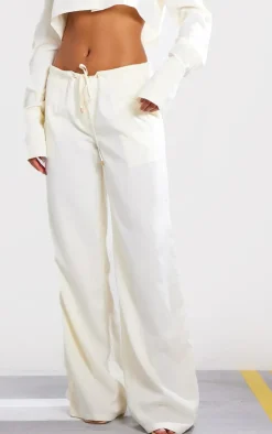 Best PrettyLittleThing Oversized Drawstring Straight Leg Pant Cream