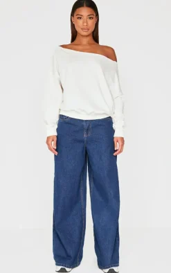Cream Oversized Off Shoulder Sweatshirt