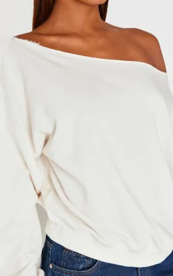 Cream Oversized Off Shoulder Sweatshirt