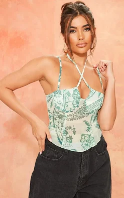 PrettyLittleThing Corsets*Paisley Print Mesh Corset