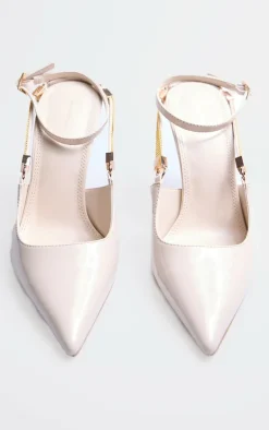 PrettyLittleThing High Heels*Patent Pu Point Toe Gold Chain Court Heels