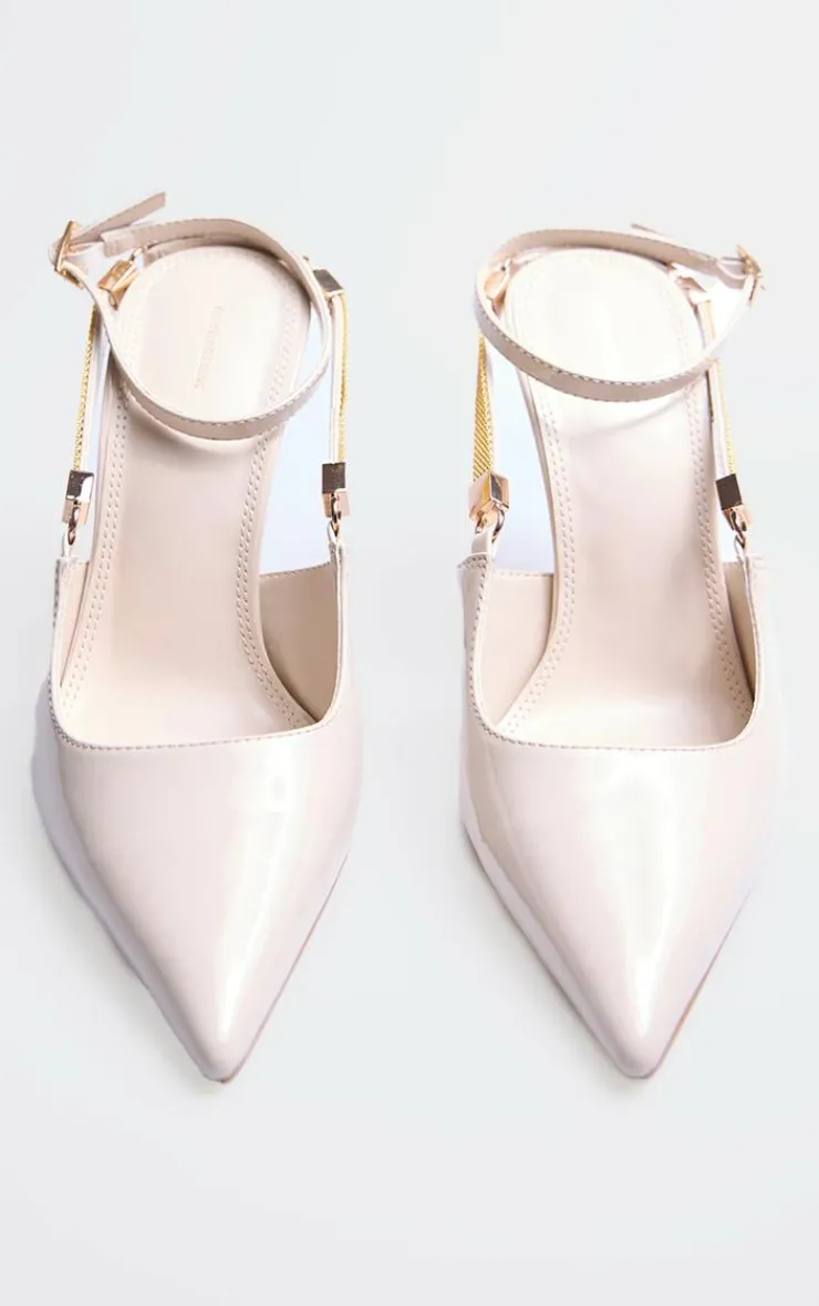 PrettyLittleThing High Heels*Patent Pu Point Toe Gold Chain Court Heels