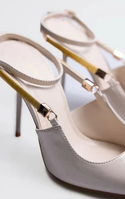 PrettyLittleThing High Heels*Patent Pu Point Toe Gold Chain Court Heels
