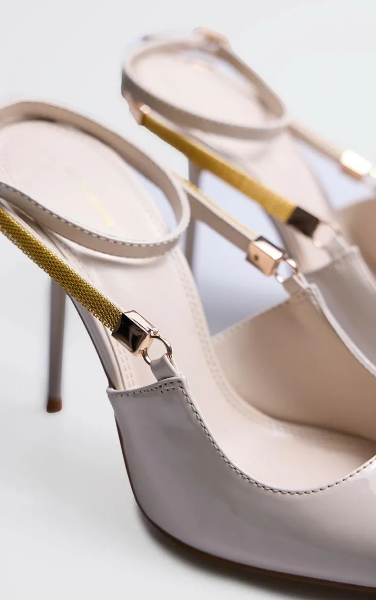 PrettyLittleThing High Heels*Patent Pu Point Toe Gold Chain Court Heels
