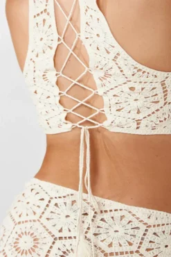 Outlet PrettyLittleThing Patterned Crochet Knit Top Cream