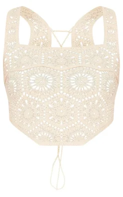 Outlet PrettyLittleThing Patterned Crochet Knit Top Cream