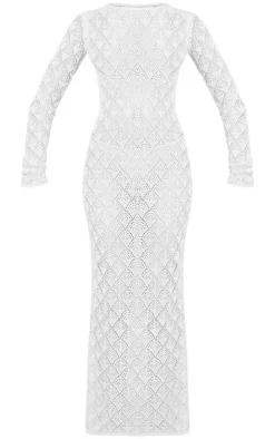 Patterned Crochet Long Sleeve Maxi Dress-PrettyLittleThing Online