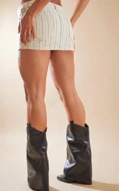 Discount PrettyLittleThing Pinstripe Belted Denim Micro Mini Skirt Cream